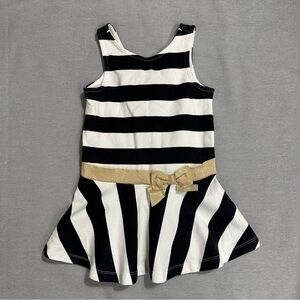 Janie & Jack dress, size 2T, navy/white stripes, gold belt detail, flare skirt